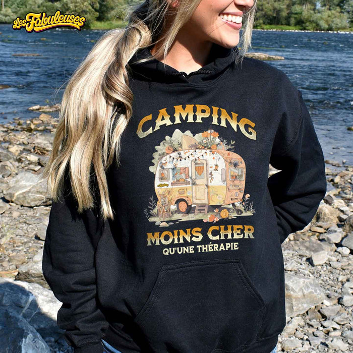 CAMPING moins cher qu'une thérapie (version roulotte) - Coton Ouaté Unisexe à capuche